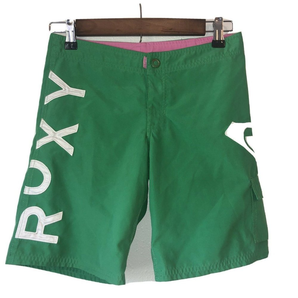 Roxy Girl Youth Girls Pink Green Print Swim Shorts